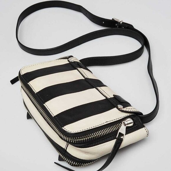 Proenza Schouler Black/White Striped Leather Mini Zip Around PS1 Crossbody Bag - Picture 2 of 11